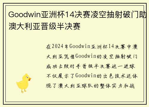 Goodwin亚洲杯14决赛凌空抽射破门助澳大利亚晋级半决赛 Goodwin亚洲杯14决赛凌空抽射破门助澳大利亚晋级半决赛